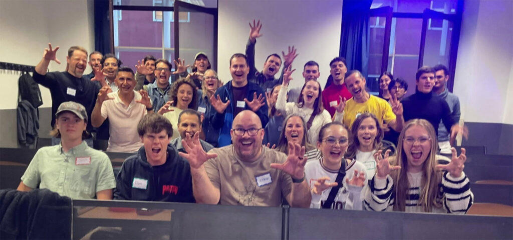 The Italy Mission team with the first English club in Milano, Italy.