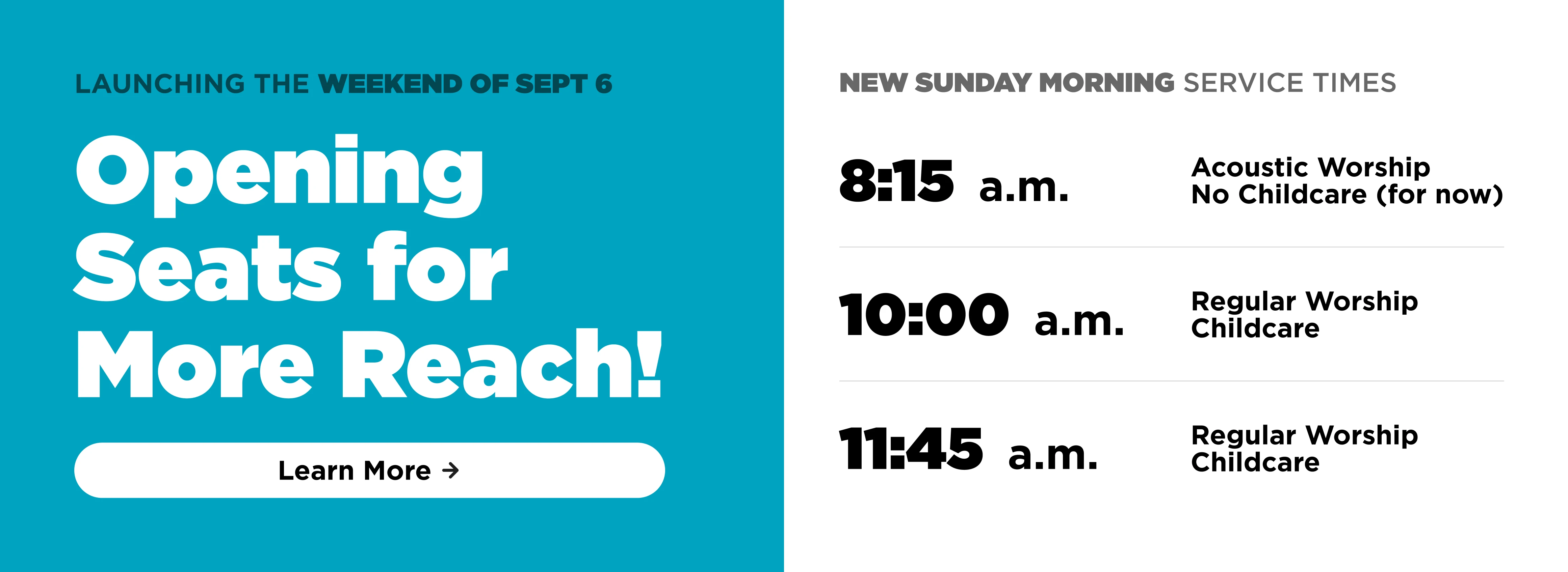 Starting September 6 we will be adding a new Sunday morning service at 8:15am.
